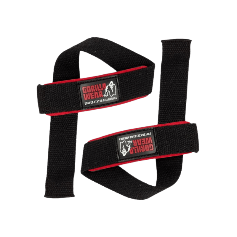 Paire de sangles de tirage Gorilla Wear noires bordées de rouge avec logo Gorilla Wear United States of America