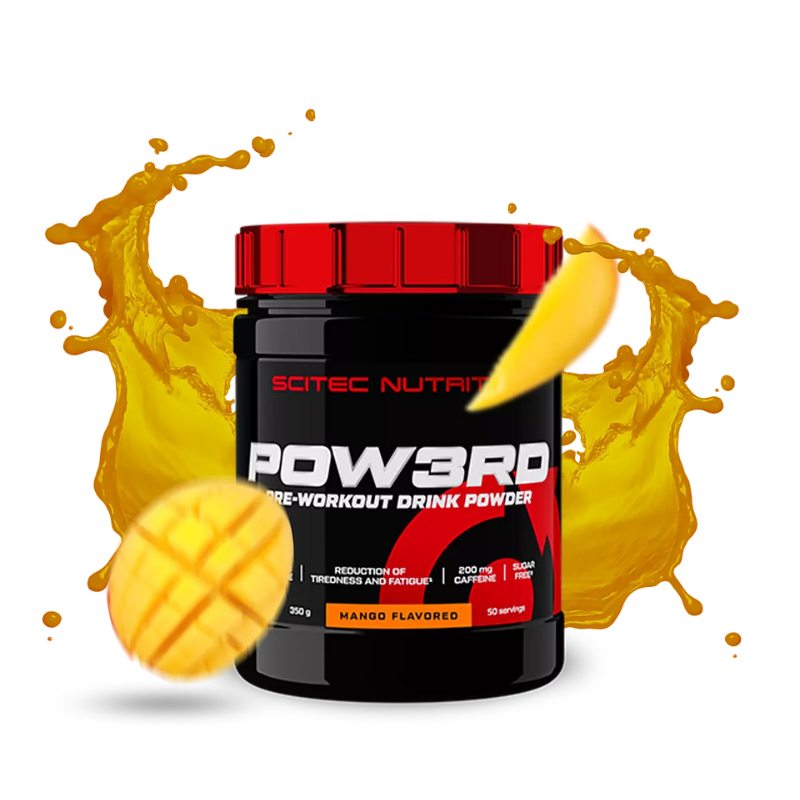 Pot Scitec Nutrition POW3RD pre-workout saveur mangue, poudre sans sucre, 50 portions pour l’entraînement intensif