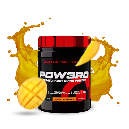 Pot Scitec Nutrition POW3RD pre-workout saveur mangue, poudre sans sucre, 50 portions pour l’entraînement intensif