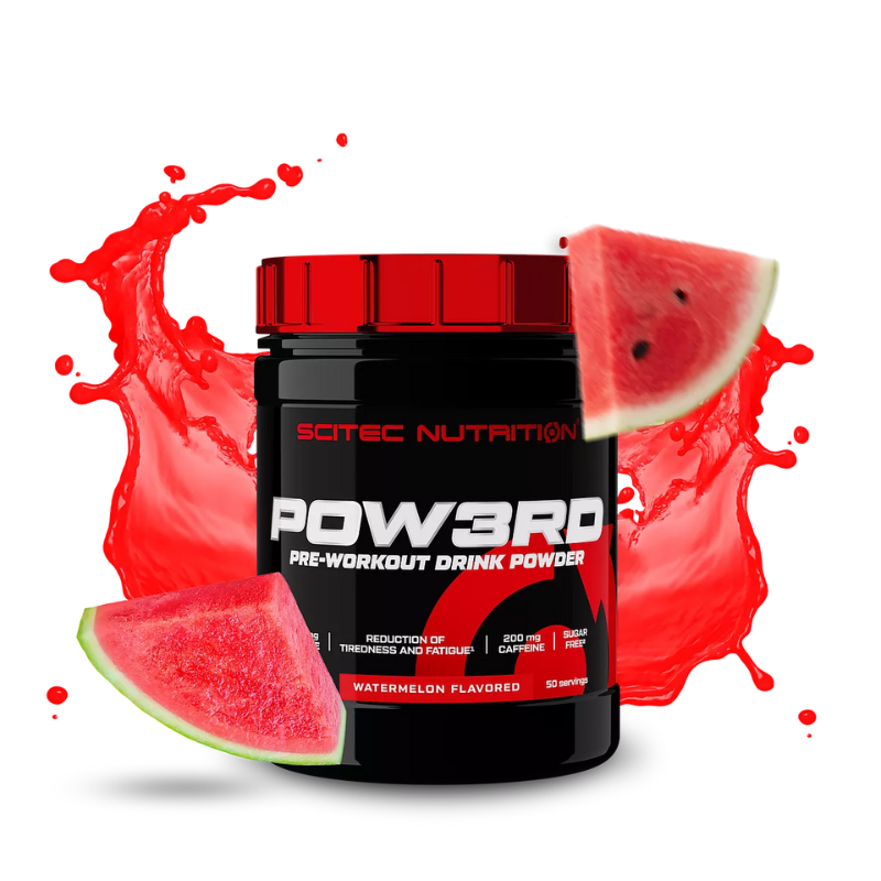 Pot Scitec Nutrition POW3RD pre-workout saveur pastèque, boisson énergisante 50 doses, riche en caféine