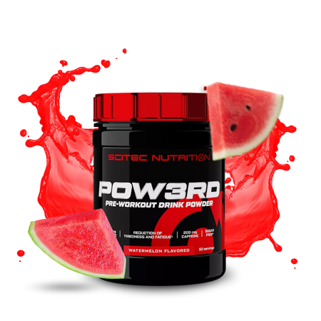 Pot Scitec Nutrition POW3RD pre-workout saveur pastèque, boisson énergisante 50 doses, riche en caféine
