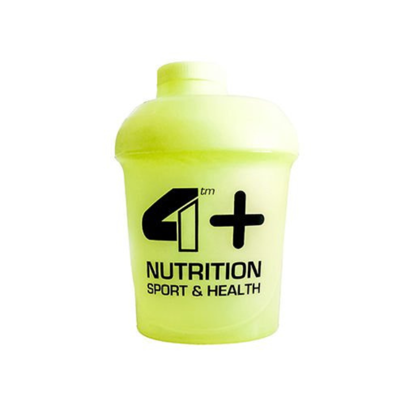 Tableau des dimensions du shaker 4+ Nutrition 300 ml indiquant hauteur 13,5 cm, diamètre 8 cm et circonférence 26 cm