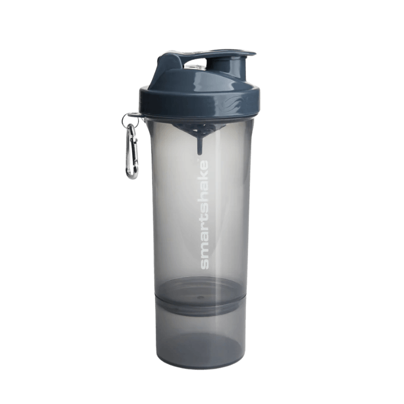 Shaker Smartshake 500 ml gris fumé avec couvercle assorti, compartiment de rangement et mousqueton