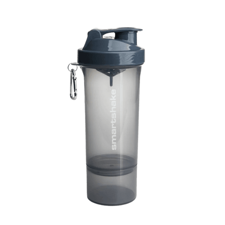 Shaker Smartshake 500 ml gris fumé avec couvercle assorti, compartiment de rangement et mousqueton