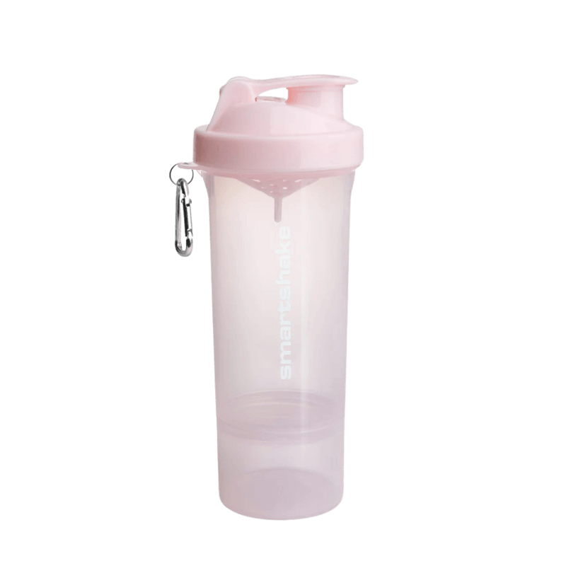 Shaker Smartshake 500 ml rose pâle avec logo blanc et compartiment vissé pour compléments