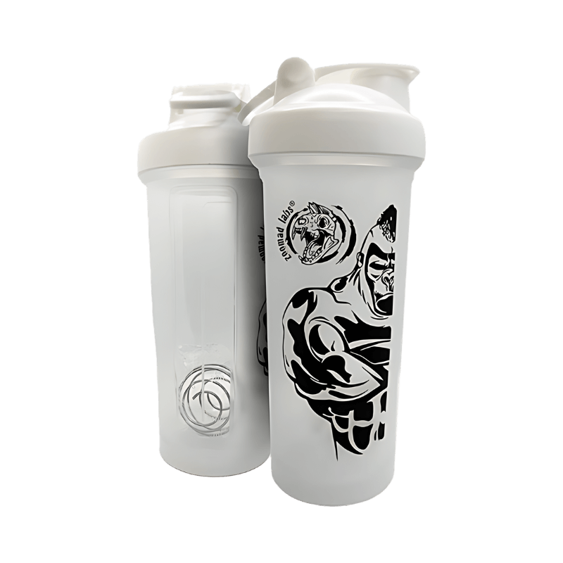 Shaker Zoomad Labs 750 ml blanc avec motif gorille noir et bille mélangeuse en acier