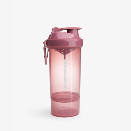 Shaker Smartshake 800 ml rose démonté avec couvercle, compartiment pour poudre et gobelet séparés