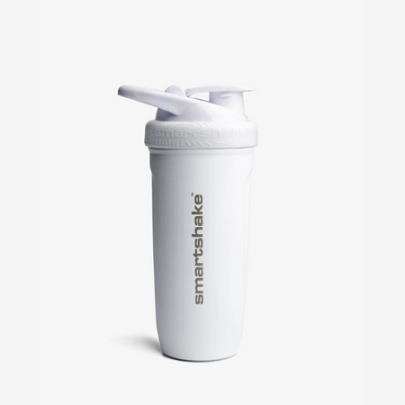 Shaker isotherme Smartshake Reforce Steel blanc en acier inoxydable avec logo gris vertical