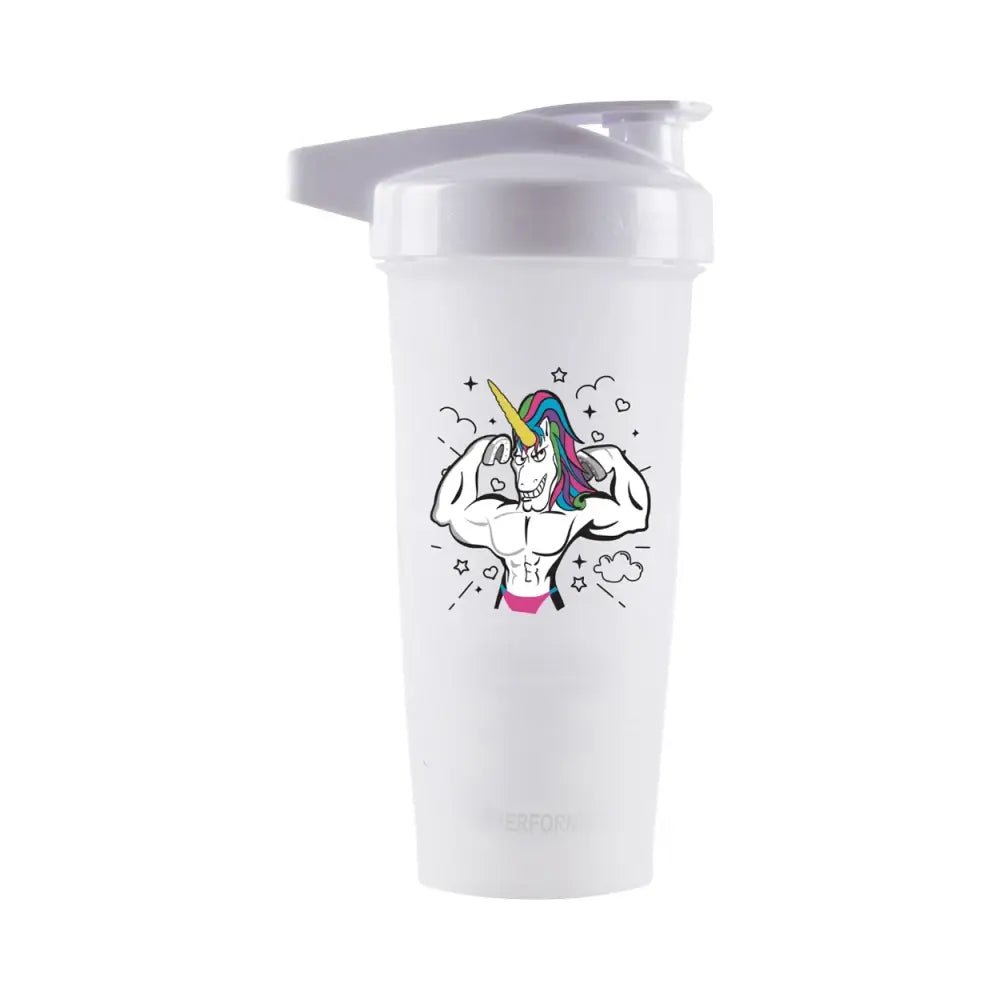 Shaker blanc licorne musculation Performa pour protéines et boissons sportives
