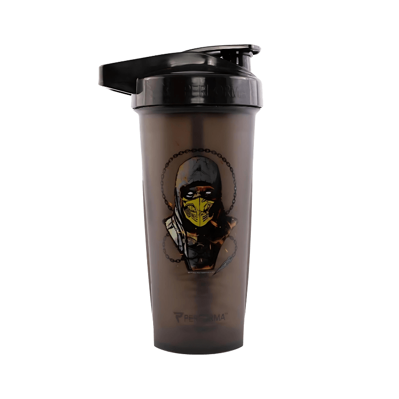 Shaker Performa fumé noir avec personnage style ninja masqué jaune inspiré de Mortal Kombat