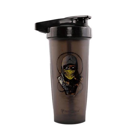 Shaker Performa fumé noir avec personnage style ninja masqué jaune inspiré de Mortal Kombat