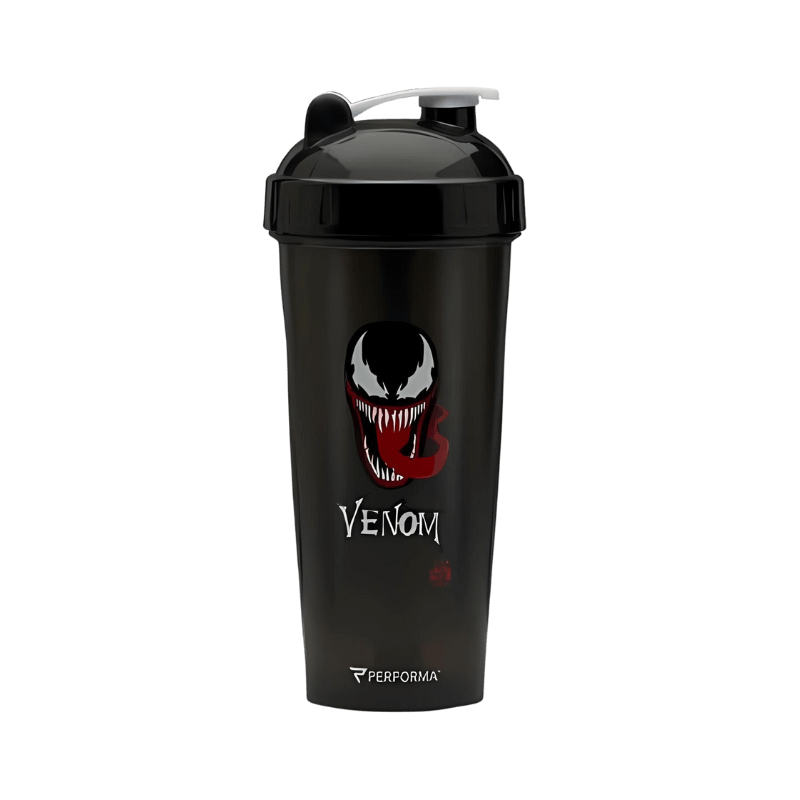 Shaker Performa 800 ml noir avec logo Venom montrant un visage menaçant et une longue langue rouge