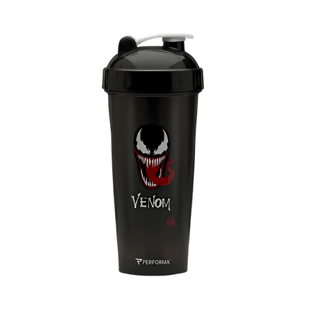 Shaker Performa 800 ml noir avec logo Venom montrant un visage menaçant et une longue langue rouge