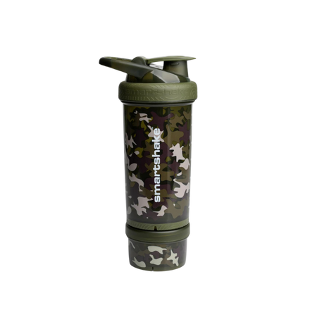 Shaker Smartshake 800 ml motif camouflage vert avec réservoir de stockage vissé sous la bouteille