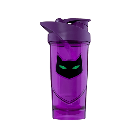 Shaker Smartshake 700 ml violet avec icône noire de chat aux yeux verts et couvercle violet