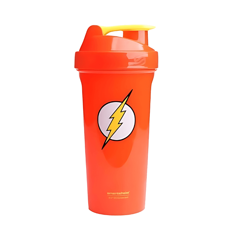 Shaker Smartshake 800 ml rouge avec logo Flash éclair jaune sur fond blanc