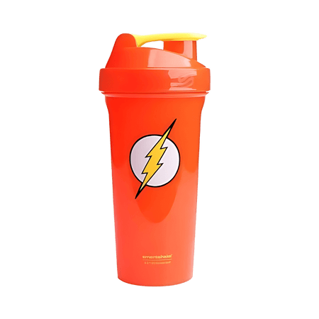 Shaker Smartshake 800 ml rouge avec logo Flash éclair jaune sur fond blanc