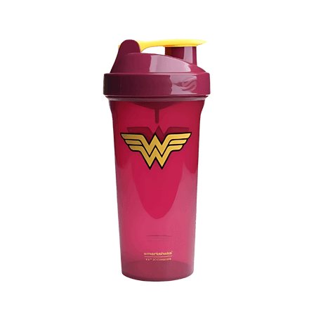 Shaker Smartshake 800 ml bordeaux translucide avec emblème doré de Wonder Woman