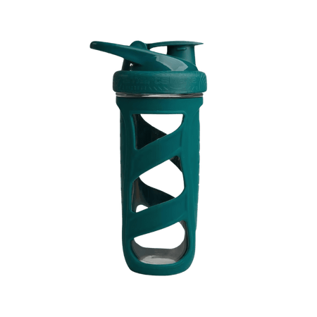 Shaker Smartshake en verre renforcé avec protection silicone verte et bouchon sport