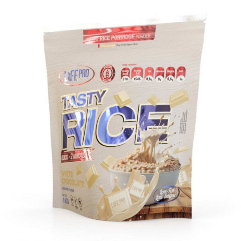 Tasty Rice Life Pro Nutrition 1kg - Crème de riz instantanée chocolat blanc faible en graisses faible en sucre préparation rapide | Dragon Nutrition