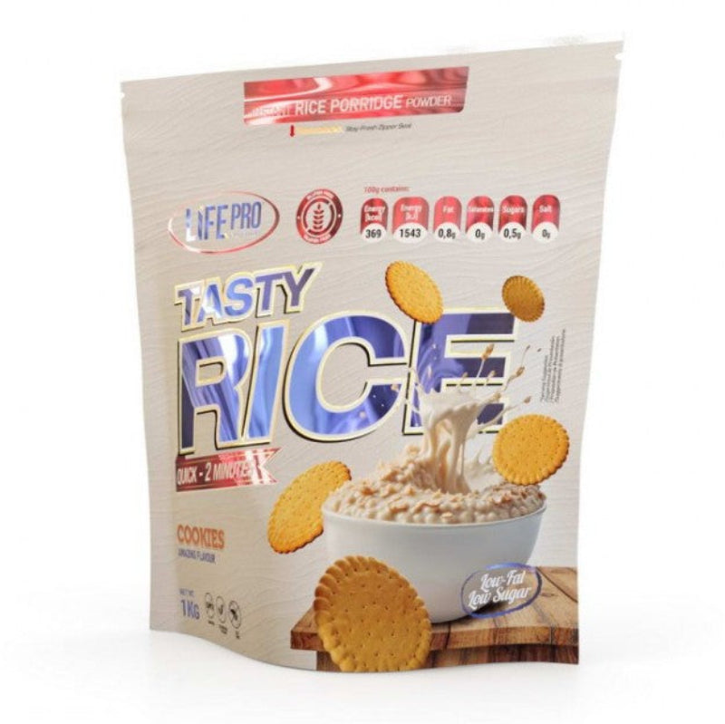 Tasty Rice Life Pro Nutrition 1kg - Crème de riz instantanée Cookies biscuit faible en graisses faible en sucre préparation rapide | Dragon Nutrition