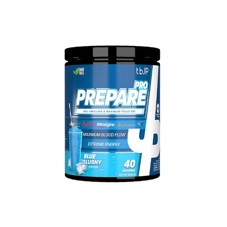 Pot TBJP Prepare Pro Pre-Workout saveur Blue Slushy, booster vasculaire 400g, 40 doses