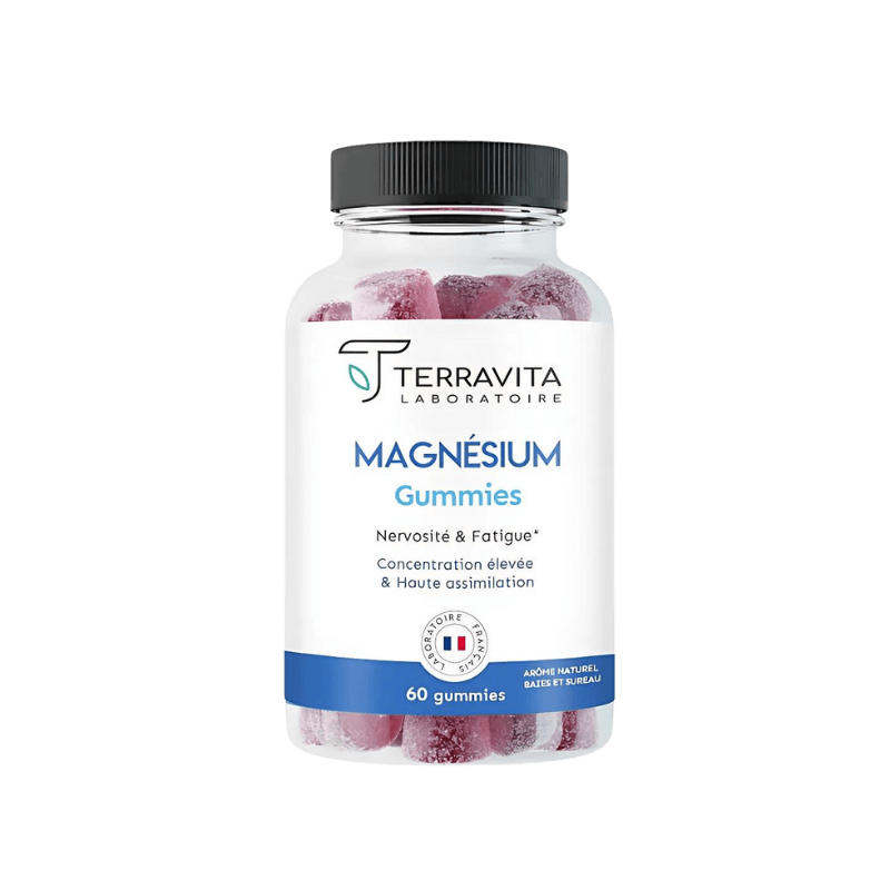 Pot Terravita Magnésium Gummies 60 gummies, citrate de magnésium hautement assimilable avec vitamine B6 pour nervosité, fatigue et récupération