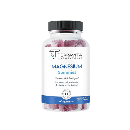 Pot Terravita Magnésium Gummies 60 gummies, citrate de magnésium hautement assimilable avec vitamine B6 pour nervosité, fatigue et récupération