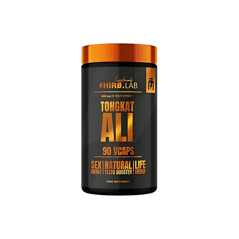 Flacon Hiro.Lab Tongkat Ali 400 mg en 90 gélules végétales, complément test booster naturel pour l’énergie, la vitalité et la libido