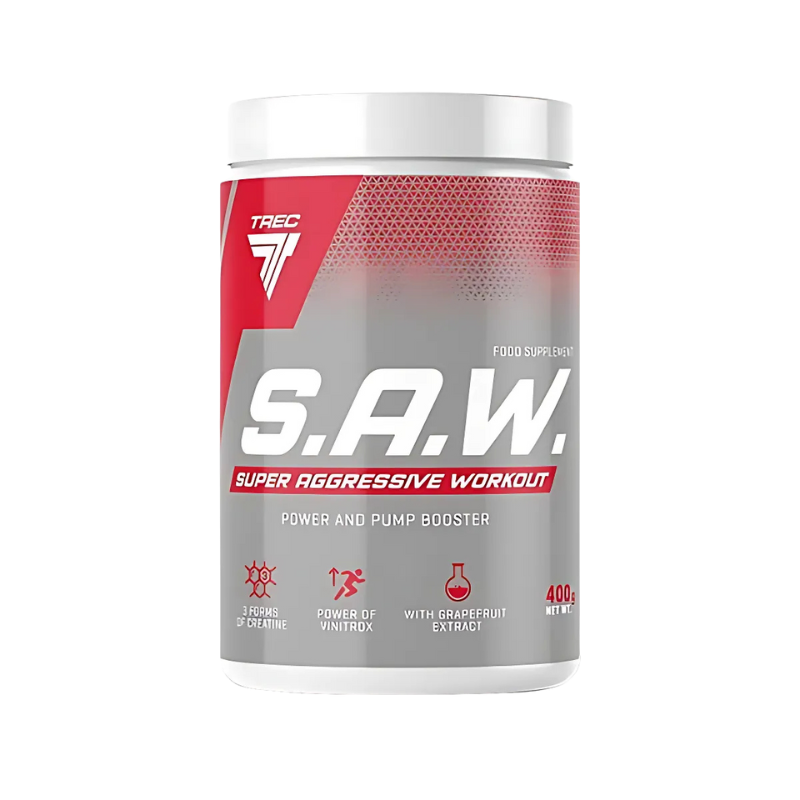 Pot Trec S.A.W. (Super Aggressive Workout), power et pump booster, 3 créatines, extrait de pamplemousse, 400g