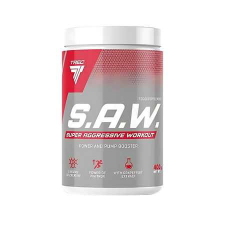 Pot Trec S.A.W. (Super Aggressive Workout), power et pump booster, 3 créatines, extrait de pamplemousse, 400g