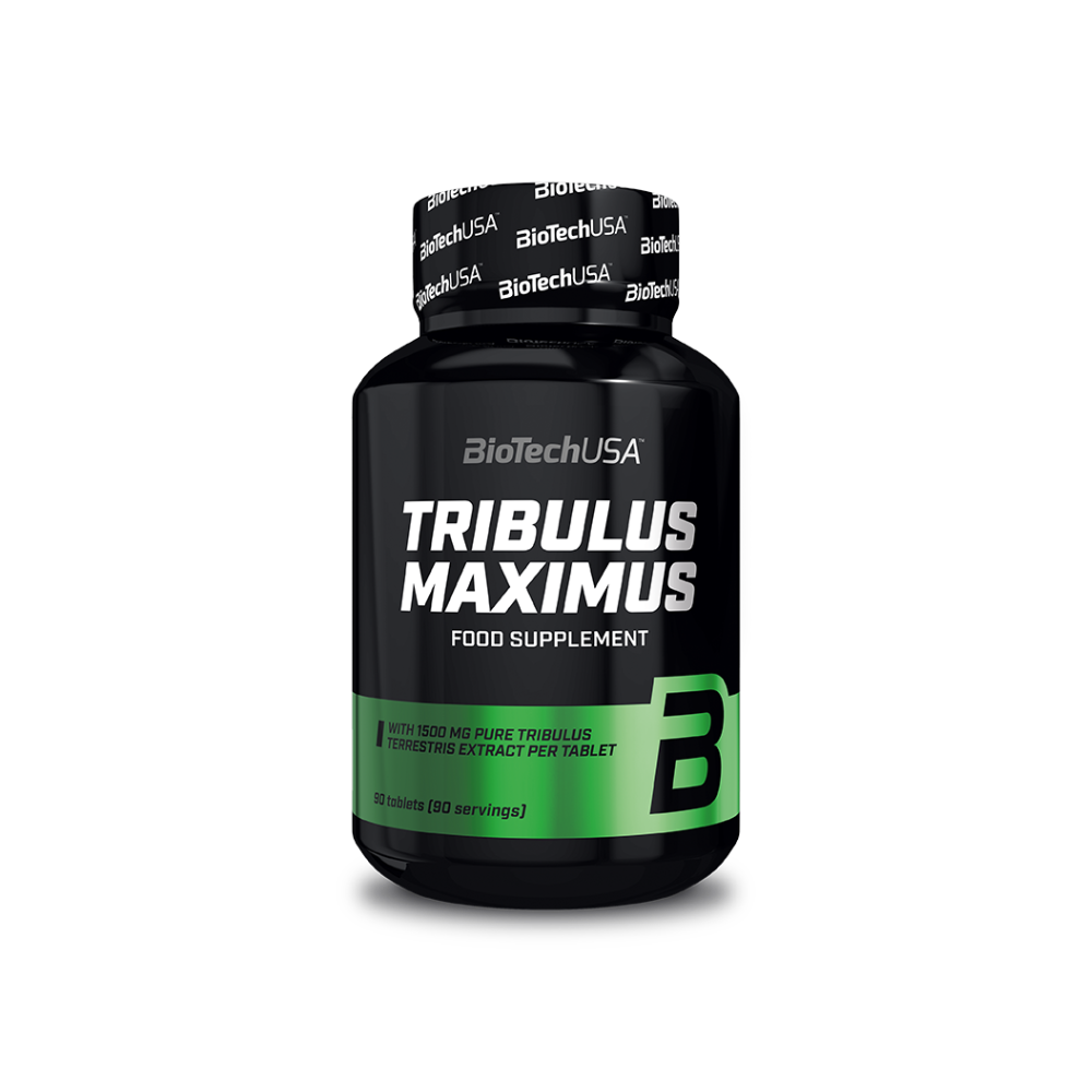Flacon BioTechUSA Tribulus Maximus contenant 90 comprimés apportant chacun 1500 mg d’extrait de Tribulus terrestris pour la vitalité masculine et les performances sportives