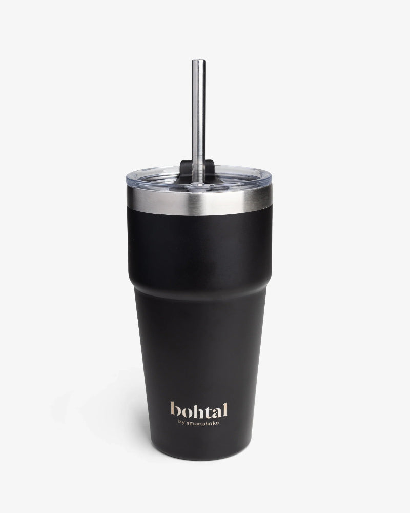 Tumbler isotherme Bohtal by Smartshake noir avec couvercle transparent et paille en acier inoxydable