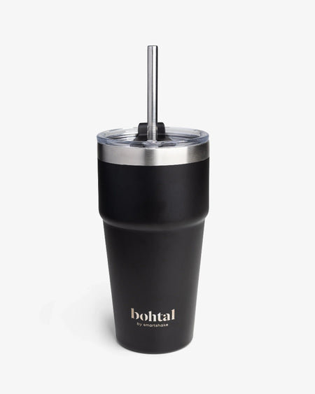 Tumbler isotherme Bohtal by Smartshake noir avec couvercle transparent et paille en acier inoxydable