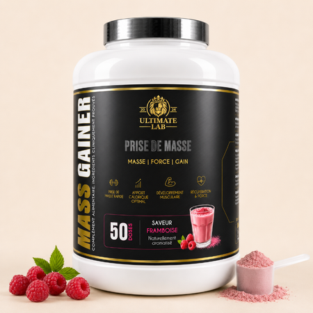 Ultimate Lab Mass Gainer prise de masse saveur framboise 50 doses masse force gain - Dragon Nutrition