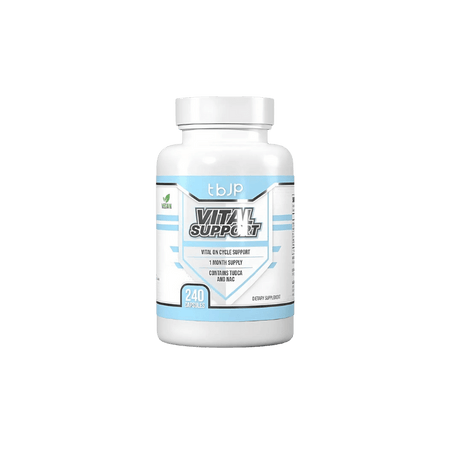 Flacon TBJP Vital Support 240 capsules, complément végan contenant TUDCA et NAC pour le soutien des organes et la protection pendant les cycles d’entraînement intensifs