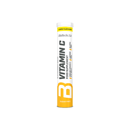 Tube BioTechUSA Vitamin C effervescent 1000 mg goût citron, complément alimentaire sans sucre contenant 20 comprimés à dissoudre dans l’eau