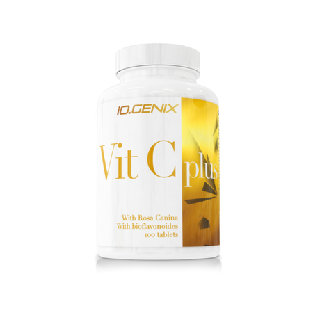 Flacon IO Genix Vit C Plus 1000 mg, complément alimentaire avec Rosa canina et bioflavonoïdes en 100 comprimés pour soutenir le système immunitaire