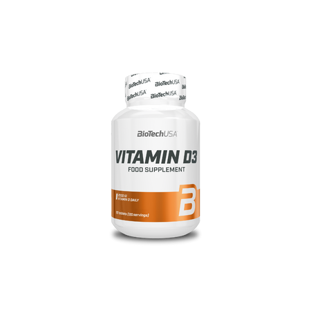 Flacon BioTechUSA Vitamin D3 2000 IU, complément alimentaire en 100 comprimés pour renforcer les os, les muscles et l’immunité
