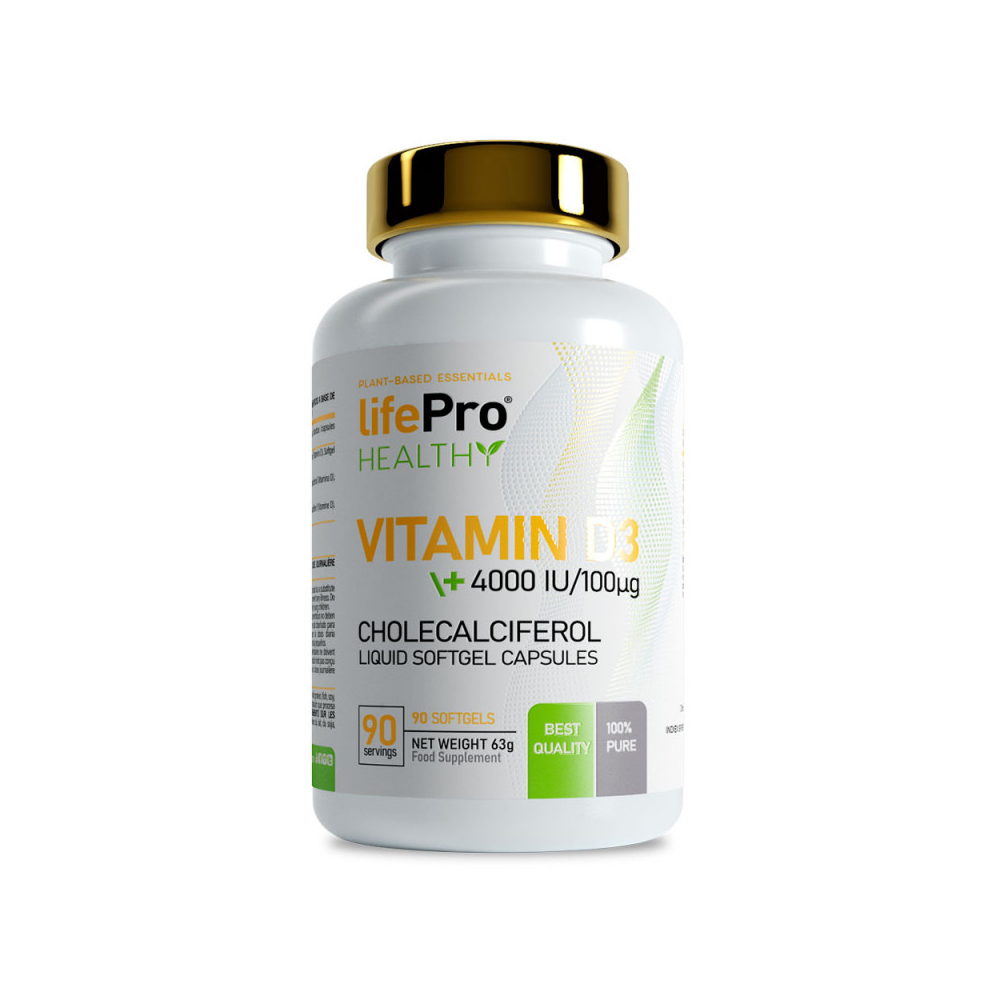 Flacon Life Pro Healthy Vitamin D3 4000 IU avec huile d’olive, complément alimentaire en 90 softgels pour le soutien des os, des muscles et du système immunitaire