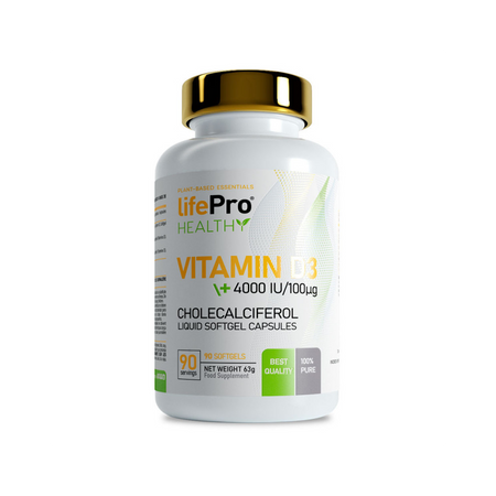 Flacon Life Pro Healthy Vitamin D3 4000 IU avec huile d’olive, complément alimentaire en 90 softgels pour le soutien des os, des muscles et du système immunitaire