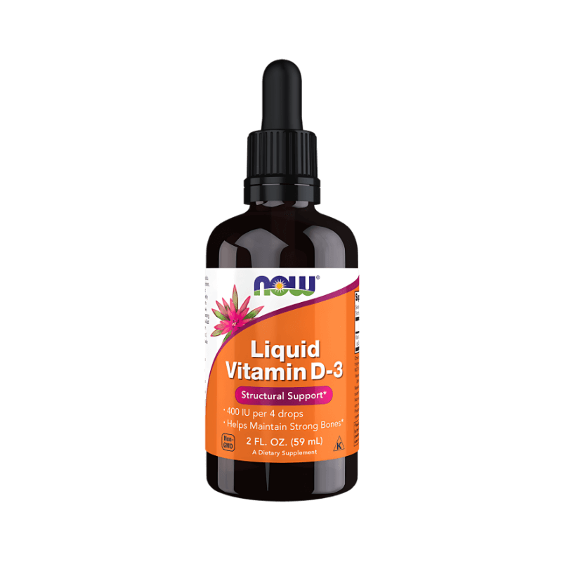 Flacon NOW Foods Liquid Vitamin D-3 400 IU, complément alimentaire liquide de 59 ml avec pipette pour un soutien osseux et immunitaire