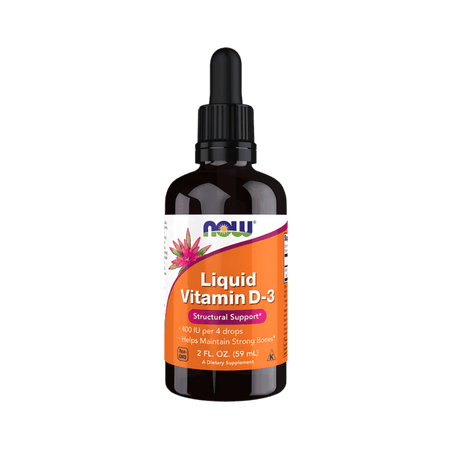 Flacon NOW Foods Liquid Vitamin D-3 400 IU, complément alimentaire liquide de 59 ml avec pipette pour un soutien osseux et immunitaire