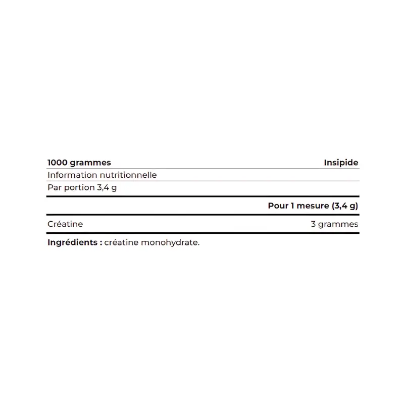 Tableau nutritionnel Yamamoto Nutrition Crea Powder, composition en créatine monohydrate par portion