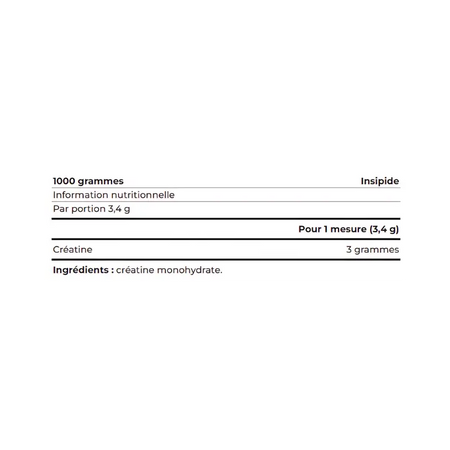 Tableau nutritionnel Yamamoto Nutrition Crea Powder, composition en créatine monohydrate par portion