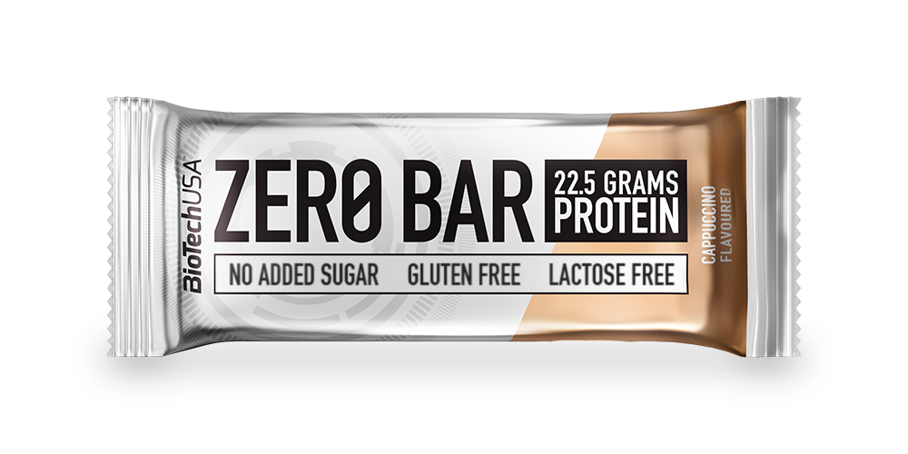 Barre protéinée Zero Bar BioTechUSA goût cappuccino en sachet de 50 g, faible en sucre, sans gluten et sans lactose