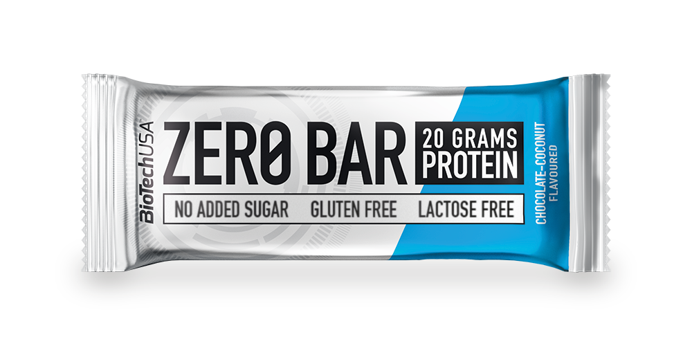 Barre protéinée Zero Bar BioTechUSA goût chocolat noix de coco en sachet de 50 g, snack hyperprotéiné faible en sucre sans gluten ni lactose
